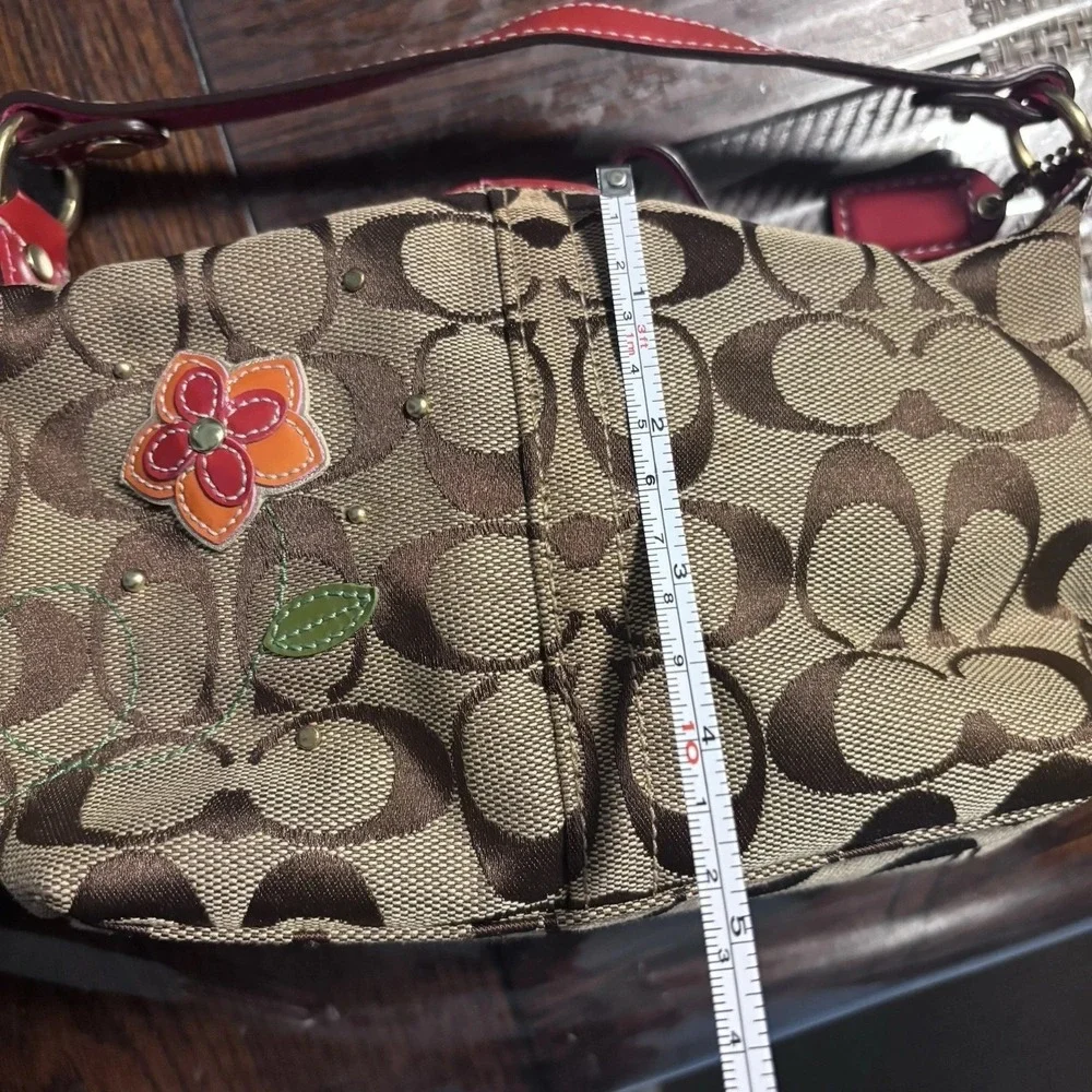 Vtg Coach Mini Pouch Signature Red Brown Flower Handbag Rare Signature Y2K